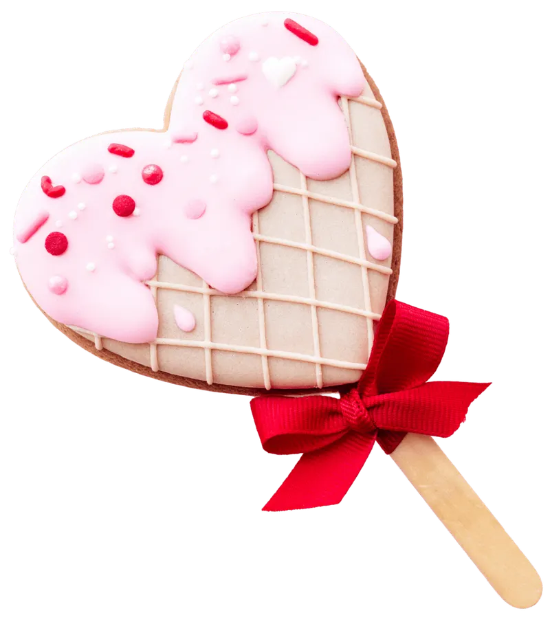 Heart-shaped cake pop with pink frosting and sprinkles